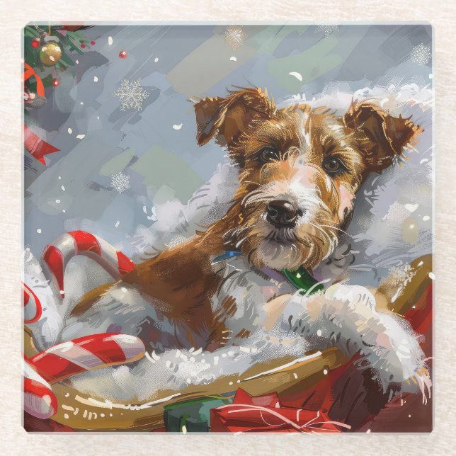 Wire Fox Terrier Dog Christmas Festive  Glass Coaster (Front)