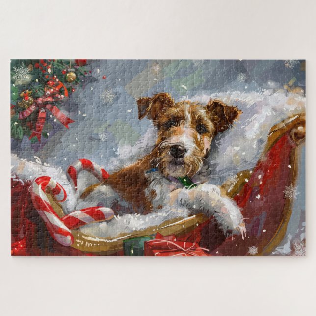 Wire Fox Terrier Dog Christmas Festive  Jigsaw Puzzle (Horizontal)