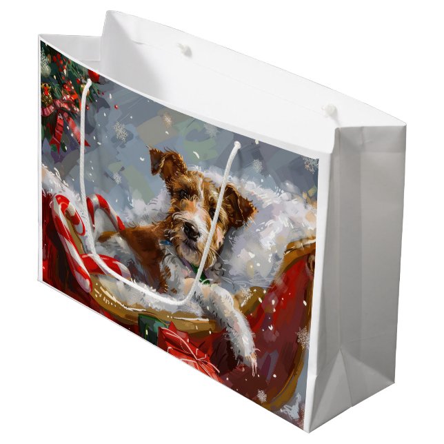 Wire Fox Terrier Dog Christmas Festive  Large Gift Bag (Front Angled)