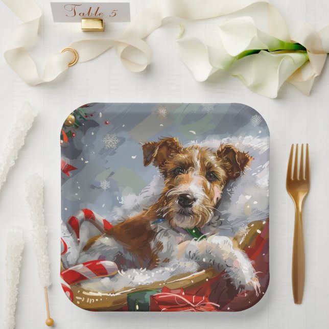 Wire Fox Terrier Dog Christmas Festive  Paper Plate (Wedding)