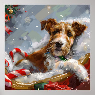 Wire Fox Terrier Dog Christmas Festive  Poster