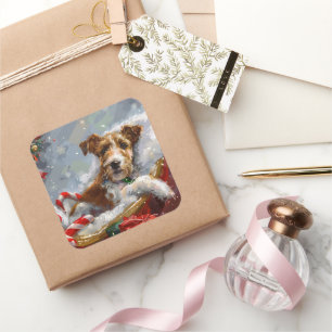 Wire Fox Terrier Dog Christmas Festive  Square Sticker