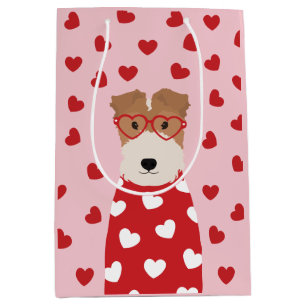 Wire Fox Terrier Dog Glasses Heart Pattern Medium Gift Bag