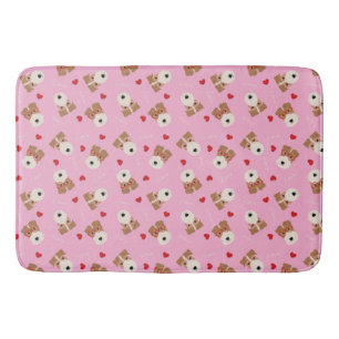 Wire Fox Terrier Dog Heart Glasses Pattern Pink Bath Mat