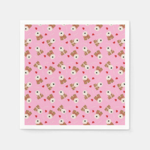 Wire Fox Terrier Dog Heart Glasses Pattern Pink Napkin
