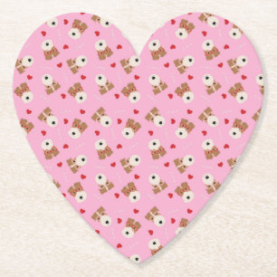 Wire Fox Terrier Dog Heart Glasses Pattern Pink Paper Coaster