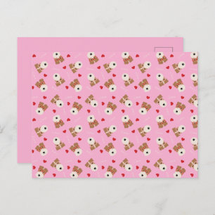Wire Fox Terrier Dog Heart Glasses Pattern Pink Postcard