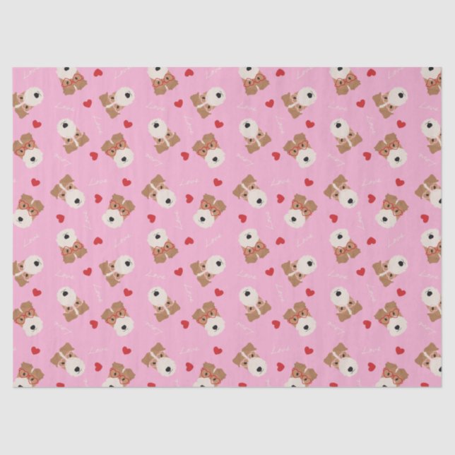 Wire Fox Terrier Dog Heart Glasses Pattern Pink Tissue Paper (Front)