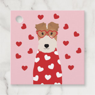 Wire Fox Terrier Dog Heart Glasses Pink Favour Tags
