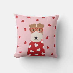 Wire Fox Terrier Dog Heart Glasses Pink Red Cushion