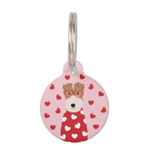 Wire Fox Terrier Dog Heart Glasses Pink Red Pet Tag
