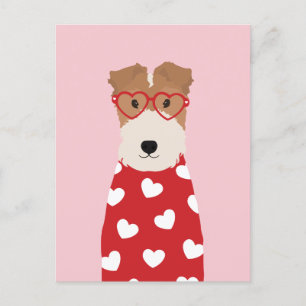Wire Fox Terrier Dog Heart Glasses Postcard