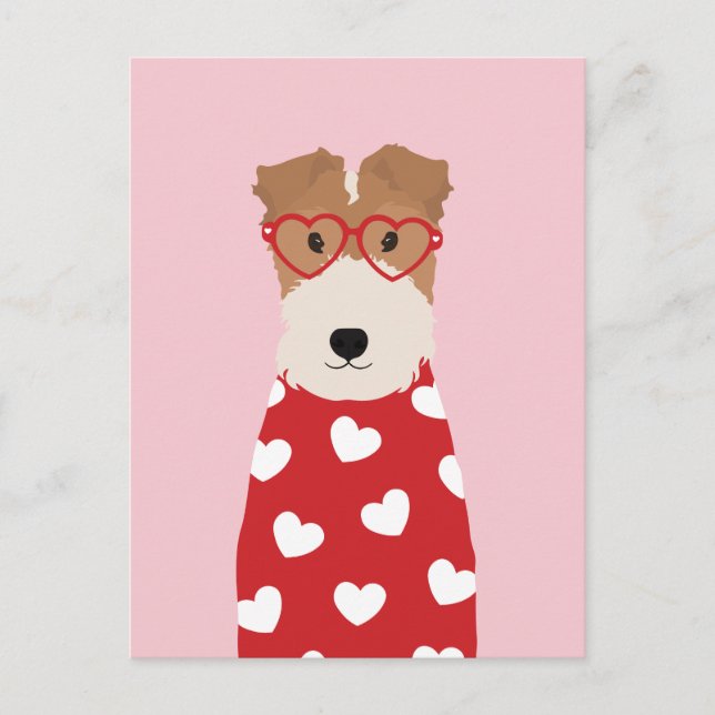 Wire Fox Terrier Dog Heart Glasses Postcard (Front)