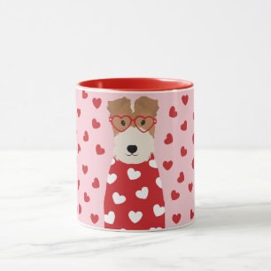 Wire Fox Terrier Dog Heart Glasses Red Pink Mug