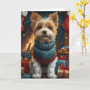Wire Fox Terrier Dog With Christmas Gift Fireplace Card
