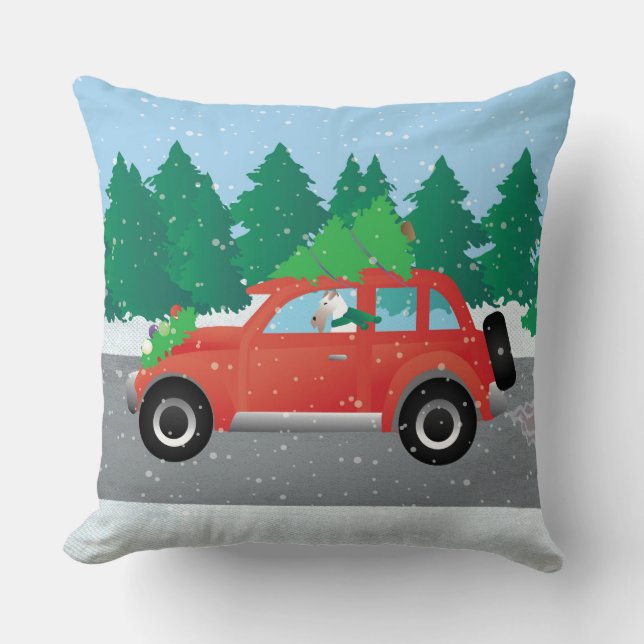 Wire Fox Terrier Driving a Christmas Car Cushion (Front)