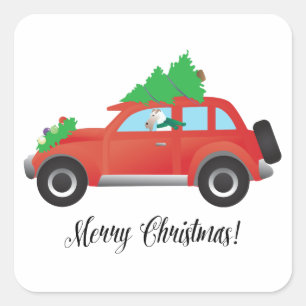 Wire Fox Terrier Driving a Christmas Car Square Sticker