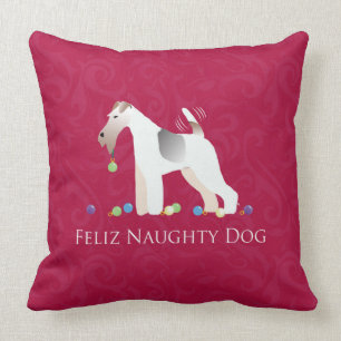 Wire Fox Terrier Feliz Naughty Dog Christmas Cushion