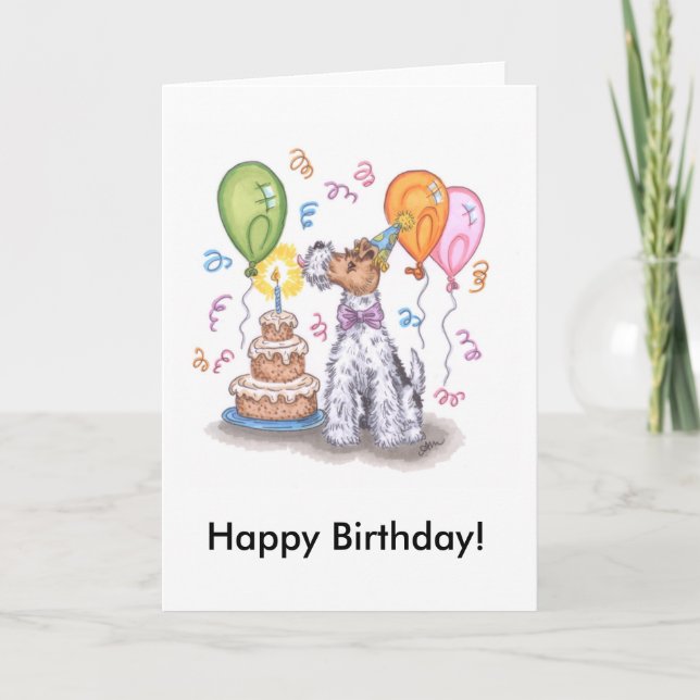 Wire fox terrier Happy Birthday Card w/ Envelope (Front)