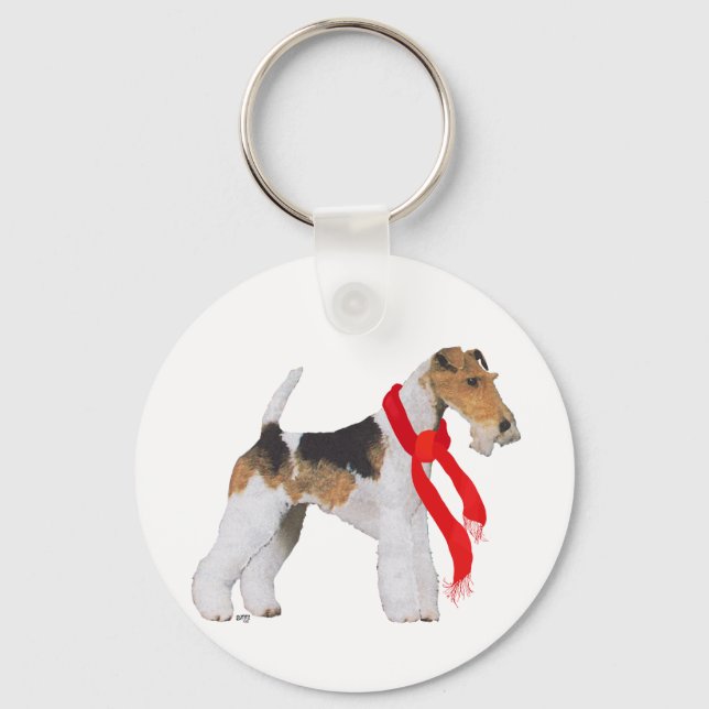 Wire Fox Terrier in a Scarf Key Ring (Front)