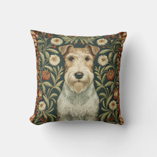 Wire Fox Terrier in William Morris Floral Style Cushion