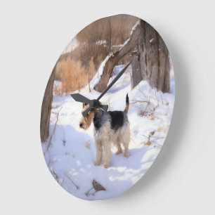 Wire Fox Terrier Let It Snow Christmas Large Clock
