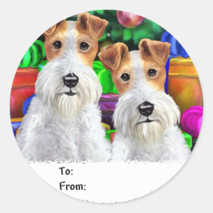 Wire Fox Terrier Open Gifts Christmas Classic Round Sticker