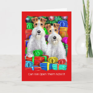 Wire Fox Terrier Open Gifts Christmas Holiday Card