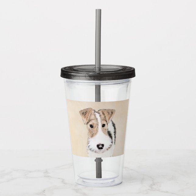 Wire Fox Terrier Painting - Cute Original Dog Art Acrylic Tumbler (Front)