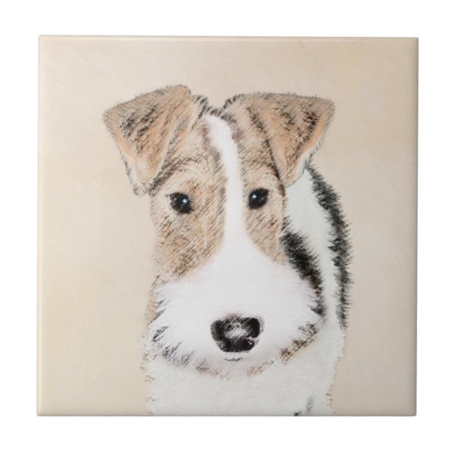 Wire Fox Terrier Painting - Cute Original Dog Art Ceramic Tile (Front)