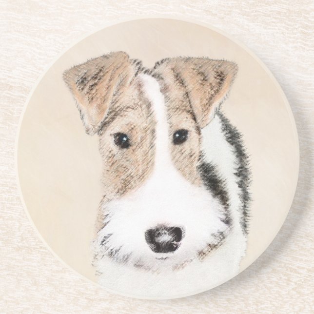 Wire Fox Terrier Painting - Cute Original Dog Art Coaster (Front)