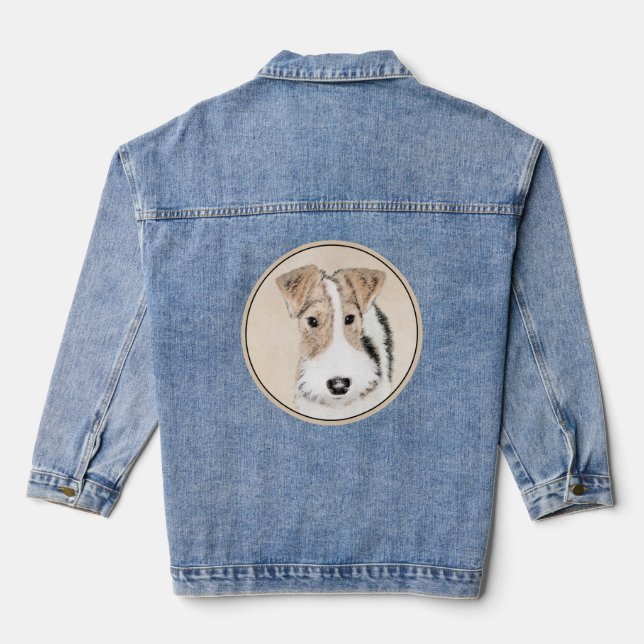 Wire Fox Terrier Painting - Cute Original Dog Art Denim Jacket (Back)