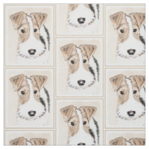 Wire Fox Terrier Painting - Cute Original Dog Art Fabric