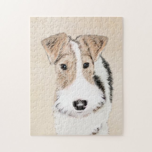 Wire Fox Terrier Painting - Cute Original Dog Art Jigsaw Puzzle (Vertical)