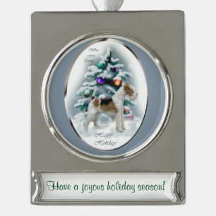 Wire Fox Terrier Personalised Christmas Silver Plated Banner Ornament