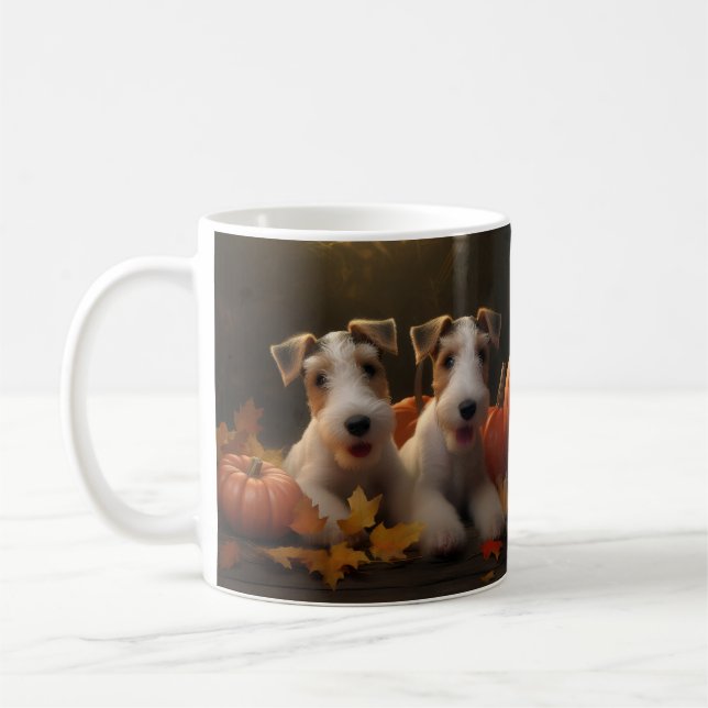 Wire Fox Terrier Puppy Autumn Delight Pumpkin Coffee Mug (Left)