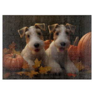 Wire Fox Terrier Puppy Autumn Delight Pumpkin Cutting Board