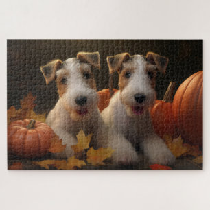 Wire Fox Terrier Puppy Autumn Delight Pumpkin Jigsaw Puzzle