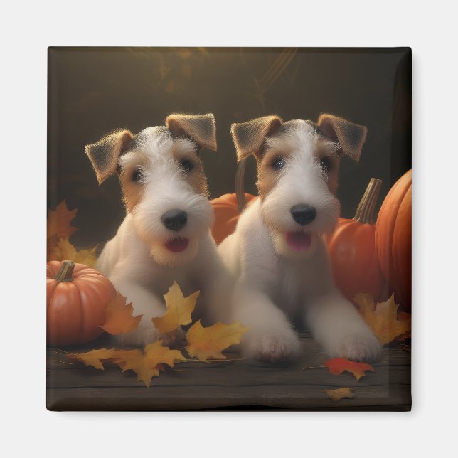 Wire Fox Terrier Puppy Autumn Delight Pumpkin Magnet (Front)