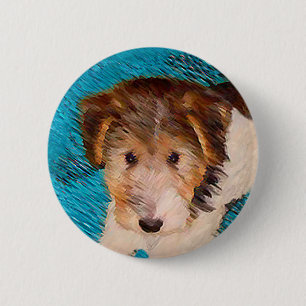 Wire Fox Terrier Puppy Painting - Original Dog Art 6 Cm Round Badge