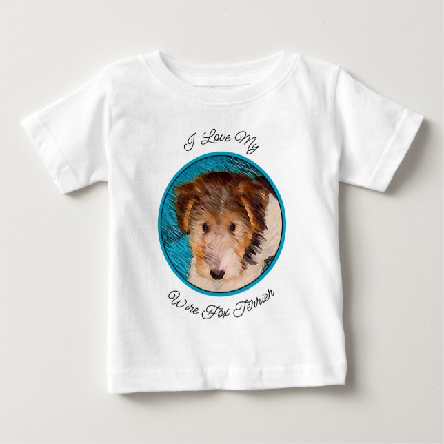 Wire Fox Terrier Puppy Painting - Original Dog Art Baby T-Shirt (Front)