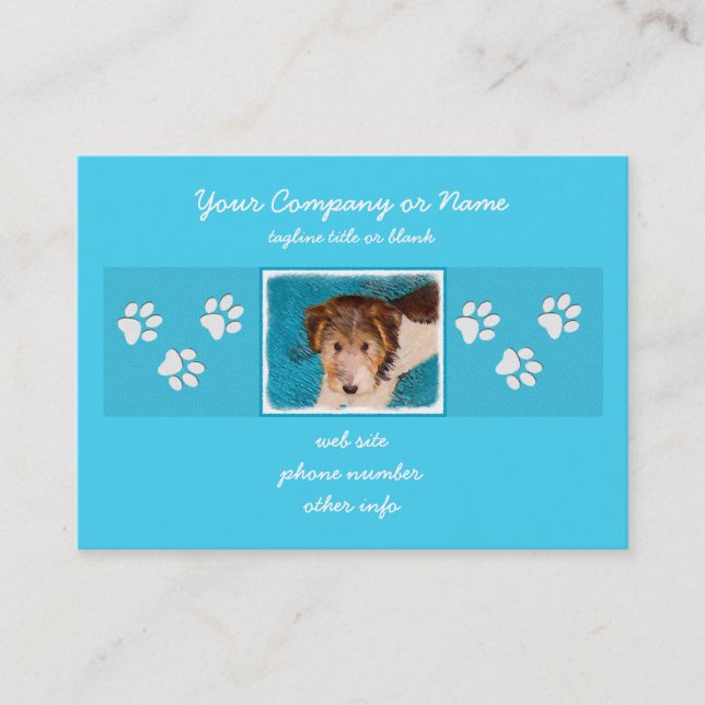 Wire Fox Terrier Puppy Painting - Original Dog Art Business Card (Front)