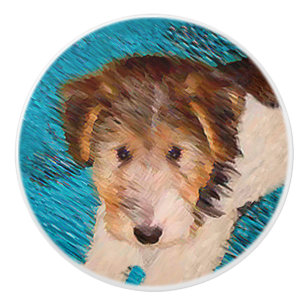 Wire Fox Terrier Puppy Painting - Original Dog Art Ceramic Knob