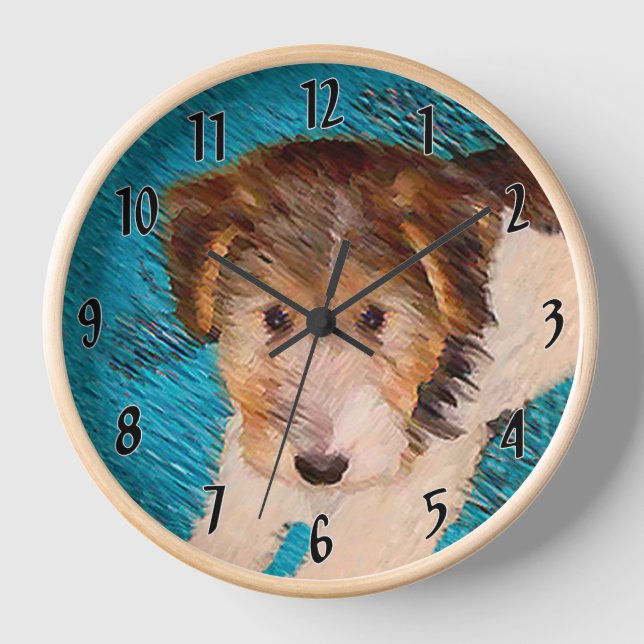 Wire Fox Terrier Puppy Painting - Original Dog Art Clock (Front)