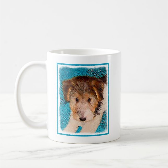 Wire Fox Terrier Puppy Painting - Original Dog Art Coffee Mug (Left)