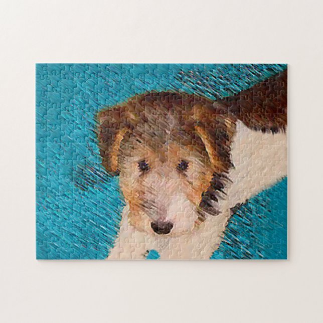 Wire Fox Terrier Puppy Painting - Original Dog Art Jigsaw Puzzle (Horizontal)