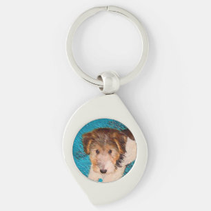 Wire Fox Terrier Puppy Painting - Original Dog Art Key Ring