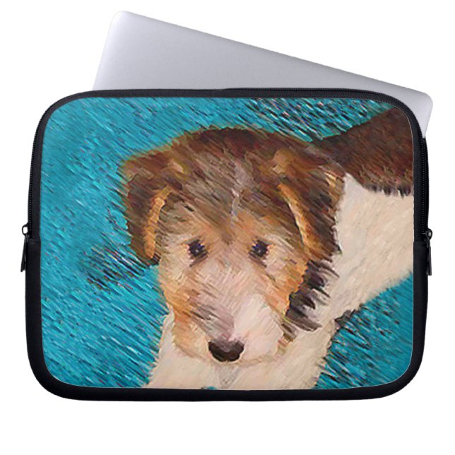 Wire Fox Terrier Puppy Painting - Original Dog Art Laptop Sleeve (Front)