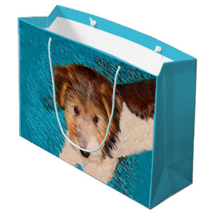 Wire Fox Terrier Puppy Painting - Original Dog Art Large Gift Bag
