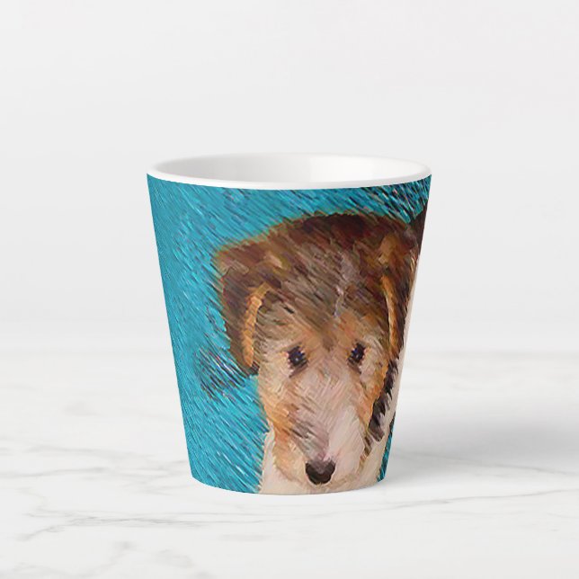 Wire Fox Terrier Puppy Painting - Original Dog Art Latte Mug (Front)